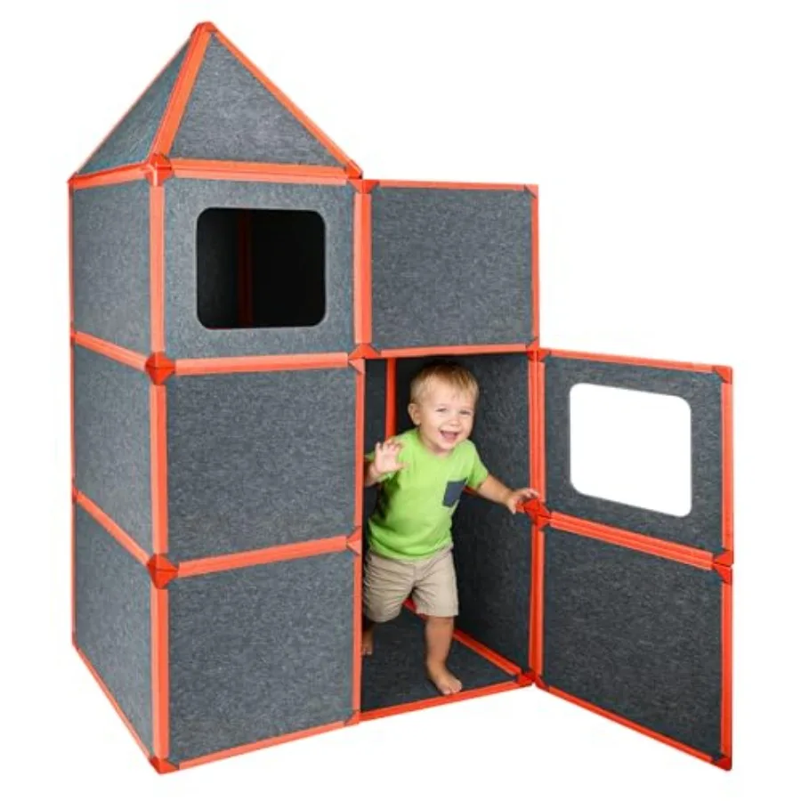 24-Piece Magnetic Fort Building Kit for Giant Modular Playhouse Panels, Lightweight Eco-Felt Construction Toy with Strong Magne