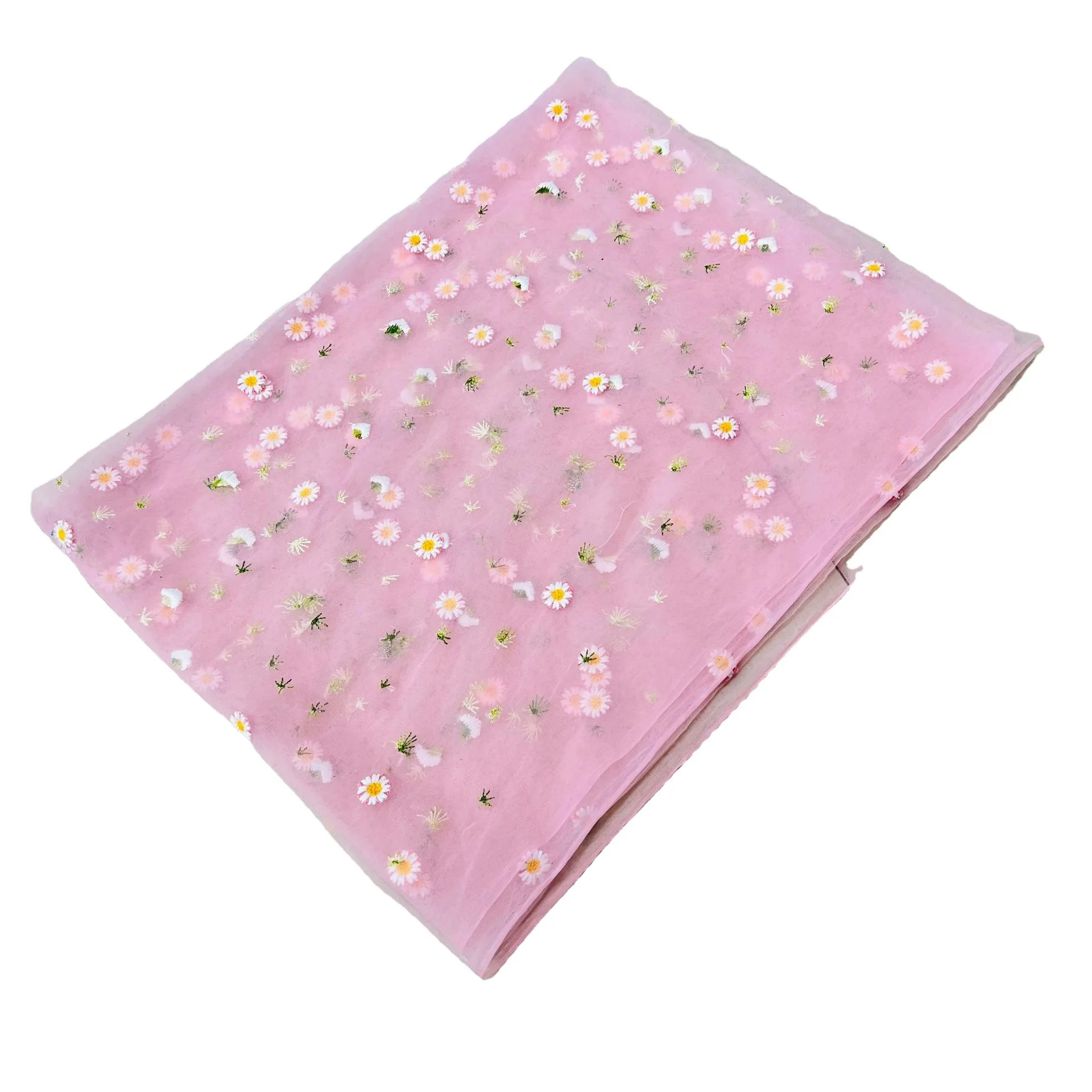 Французская высококачественная маленькая шифоновая ткань с цветочной вышивкой ромашки, модная африканская кружевная ткань с вышивкой ручной работы