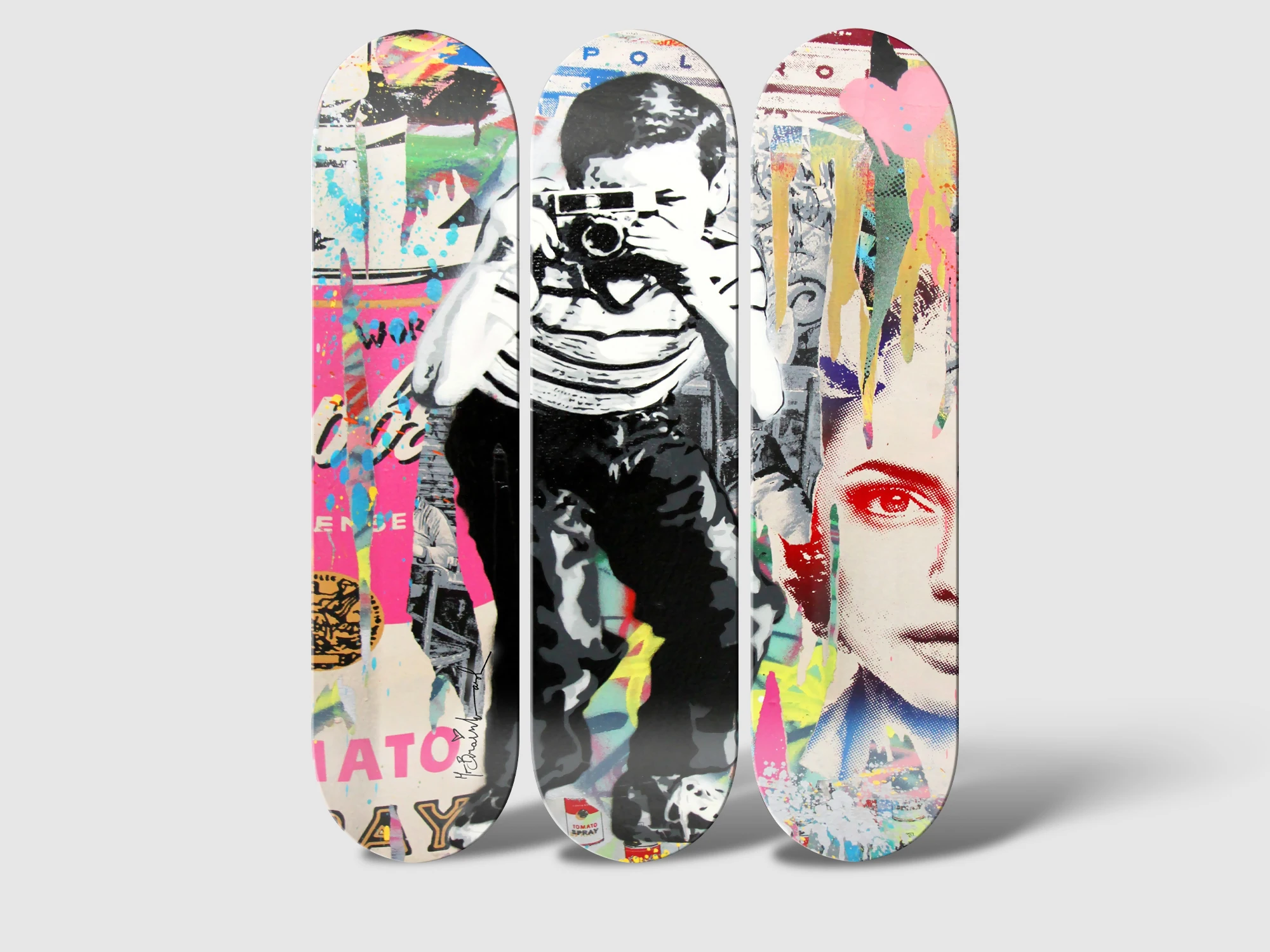 Set of 3pcs Decorative Bansky Art Skateboard Wall Art 7-layer Maple Decoration Skateboard Furnish and Decorate for Home Decor