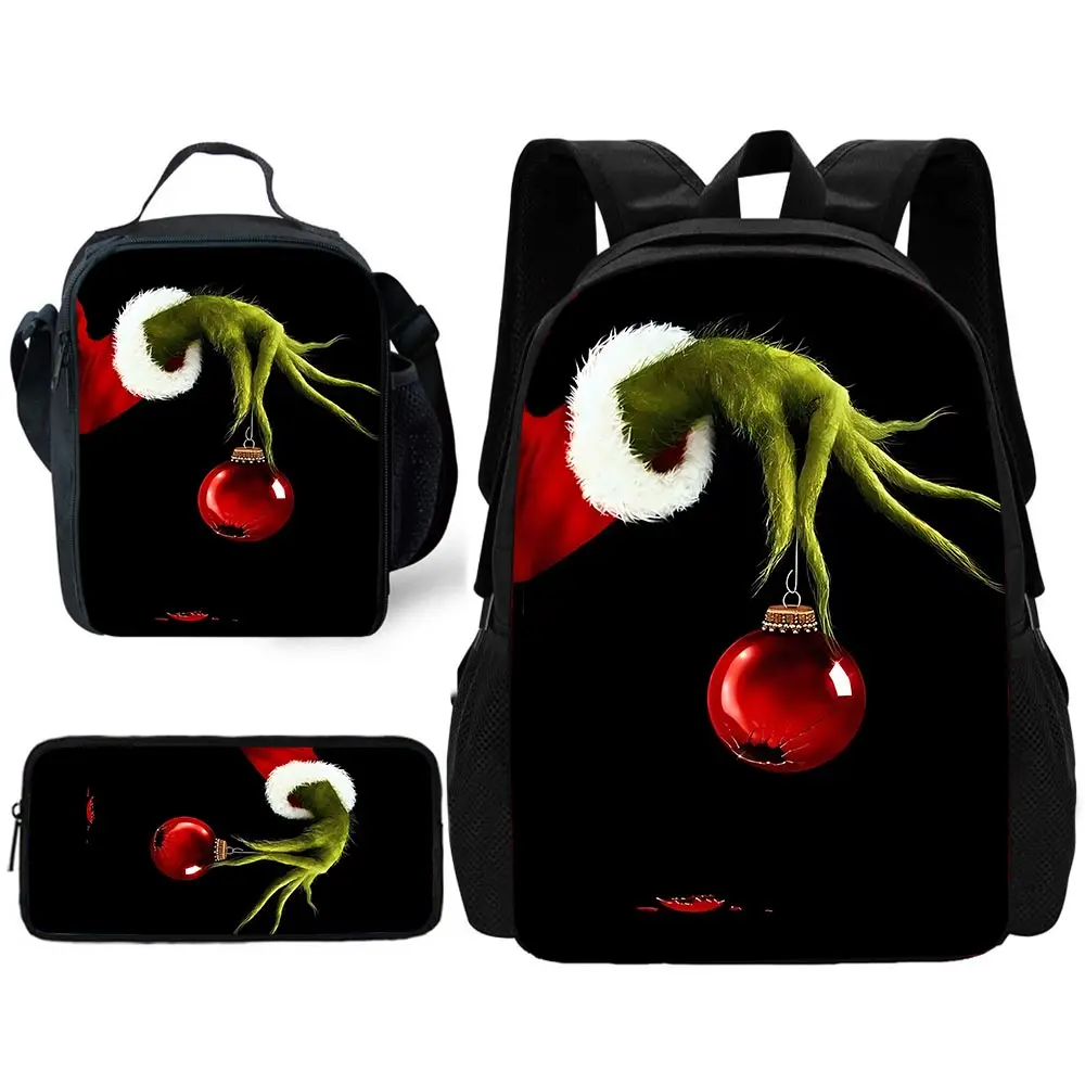 Mochila escolar para niños con películas de dibujos animados, bolsas para el almuerzo, bolsas para lápices, mochilas escolares G-Grinchs para niños y niñas, el mejor regalo