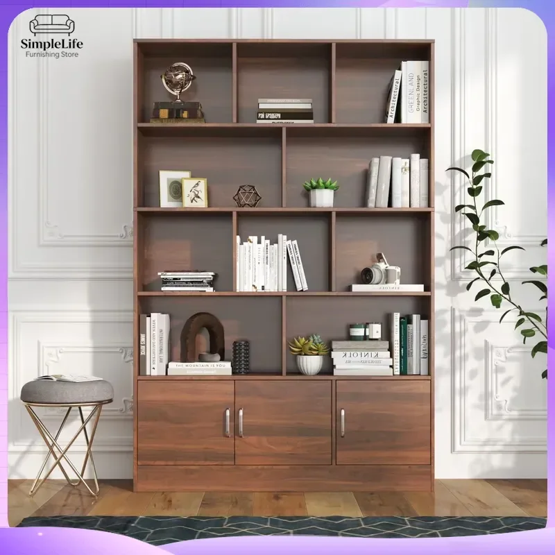 Modern 70.87 Inch Tall 10 Cube Bookshelf with 3 Doors 4 Shelves Open Storage Organizer for Living Room Office Bedroom Home