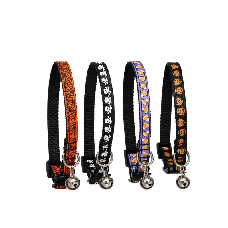 Halloween Dog Cat Collars with Bell Adjustable Pumpkin Skull Themed Quick Release Puppy Collar Cats Bow Tie for Small Large Pet