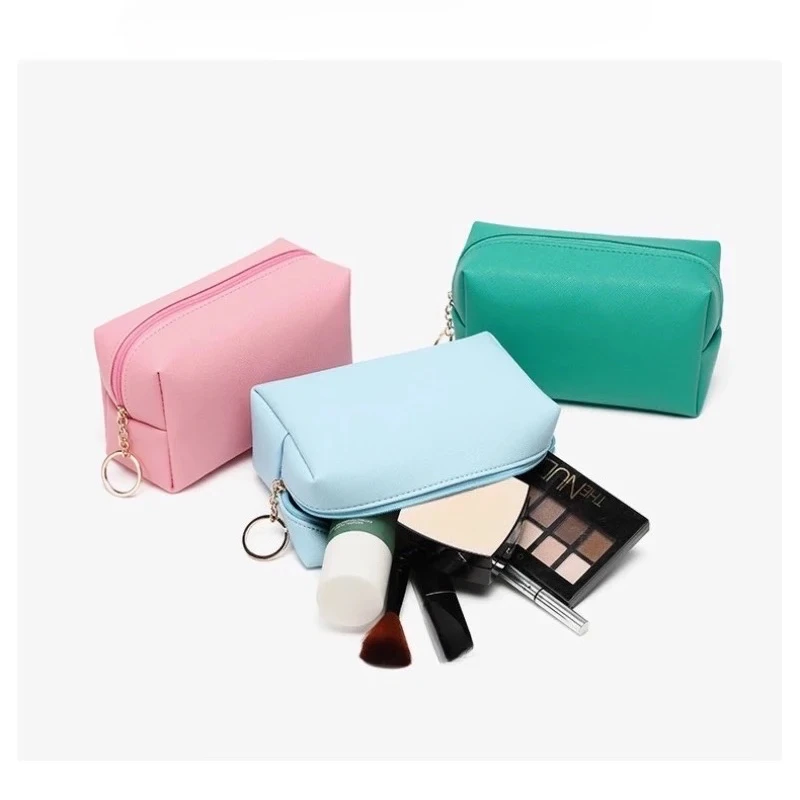

Women's Portable Waterproof Make up Bag Pu Leather Solid Cosmetic Organizer Square Cute Travel Wash Storage Purse for Travel