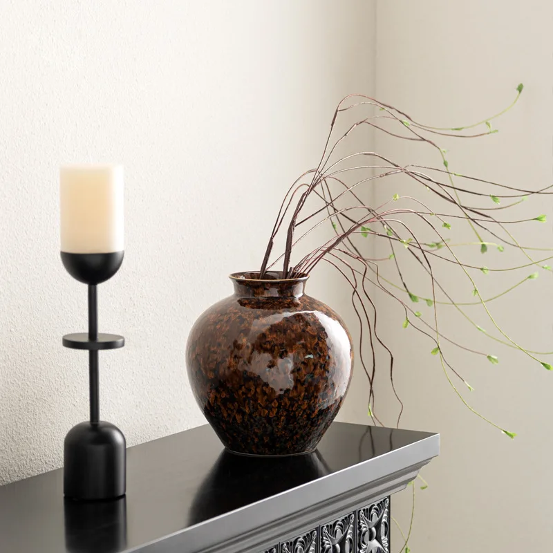 New Chinese high-end kiln-changed glaze ceramic home gilt retro hand-painted old vase decoration