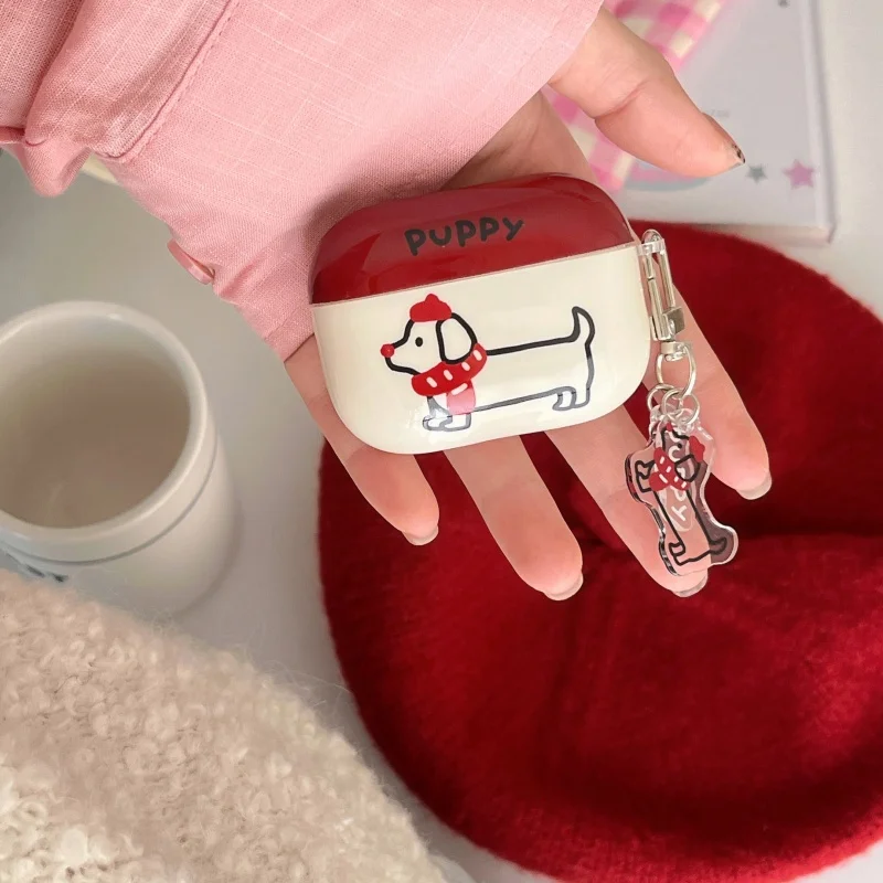 Red Scarf Dog Pattern Earphone Cover Cases for Apple Airpods 2 Airpods 3 Airpods 4 Airpods Pro Pro2