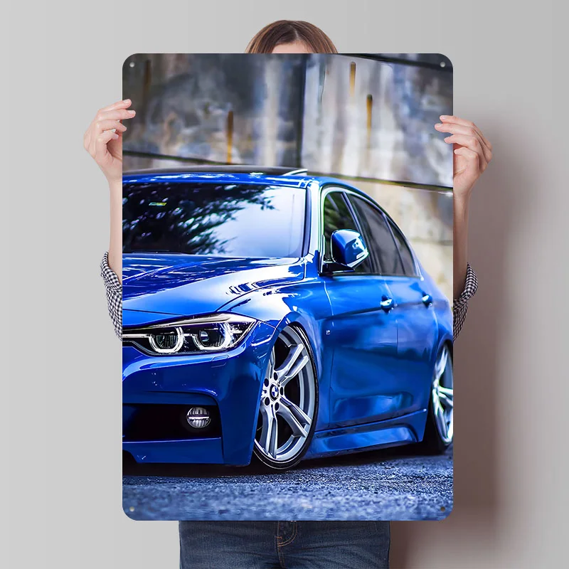 Blue Sports Sedan Car Metal Poster Customized Wall Art Retro Vintage Tinplate Signs for Garage Custom Plate Office Decor Home