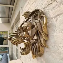 30Cm Rare Find Large Lion Head Wall Mounted Art Sculpture Gold Resin Lion Head Art Wall Luxury Decor Kitchen Wall Bedroom Figure