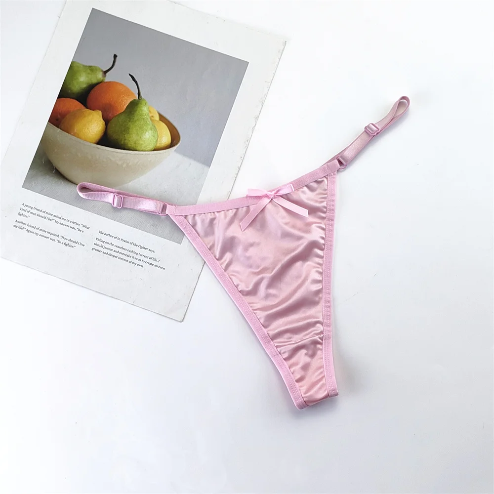 3ks/sada lesklých saténových růžových tanga s nízkým pasem, dámské hladké hedvábné tangá, sexy, plus size kalhotky - náhled 3