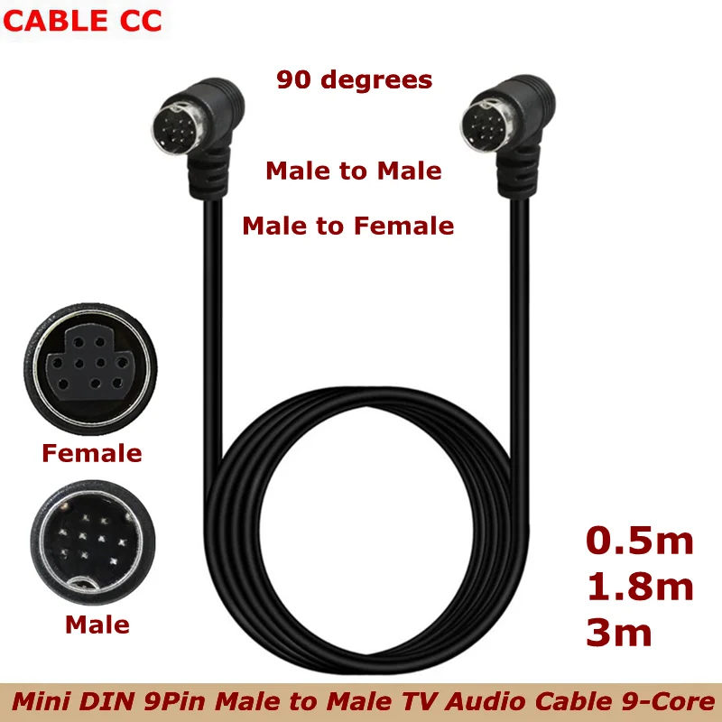 

0.5-3m Mini DIN 9Pin S-Video Small Din Adapter Extension Cable Line Straight/Elbow S Video 9P 9Pins Small DIN Video Cable Wire