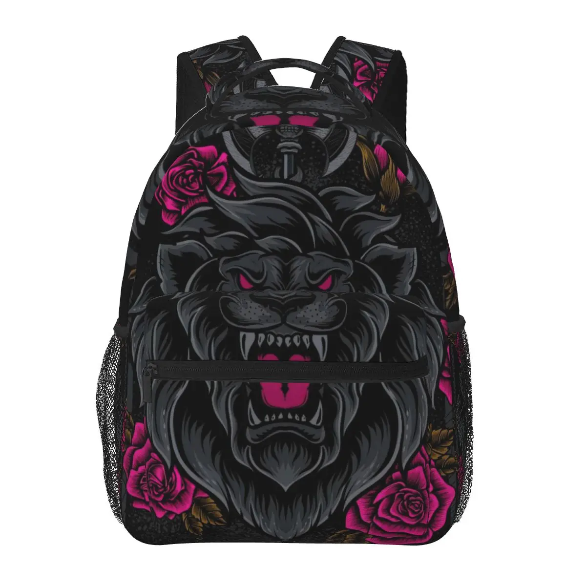 Lion Head With Ax And Rose Flower Backpack for Girls Boys Travel RucksackBackpacks for Teenage school bag