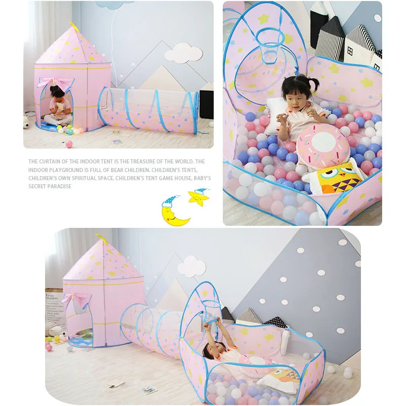 3 in 1 Children Toy Tent Play House Ball Pool Portable Children Tipi Tents Tunnel Ball Pit Pool Tent Kids Removable Tent Gifts