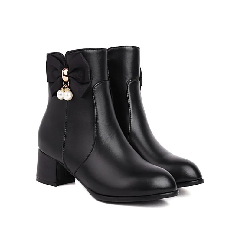 Bottes de rinçage à nœud doux pour filles, chaussures Lolita pour femmes, Parker rond, talons hauts, fermeture éclair, chaussures optiques, mode, automne, hiver, 32-43