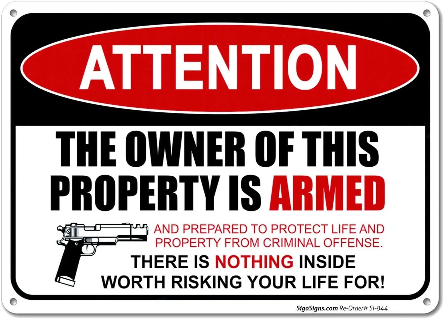 Unoopler Gun Sign, The Owner of This Property is Armed Sign, 8x12 .Tin Sign UV Printed, Easy to Mount Weather Resistant Lon sign