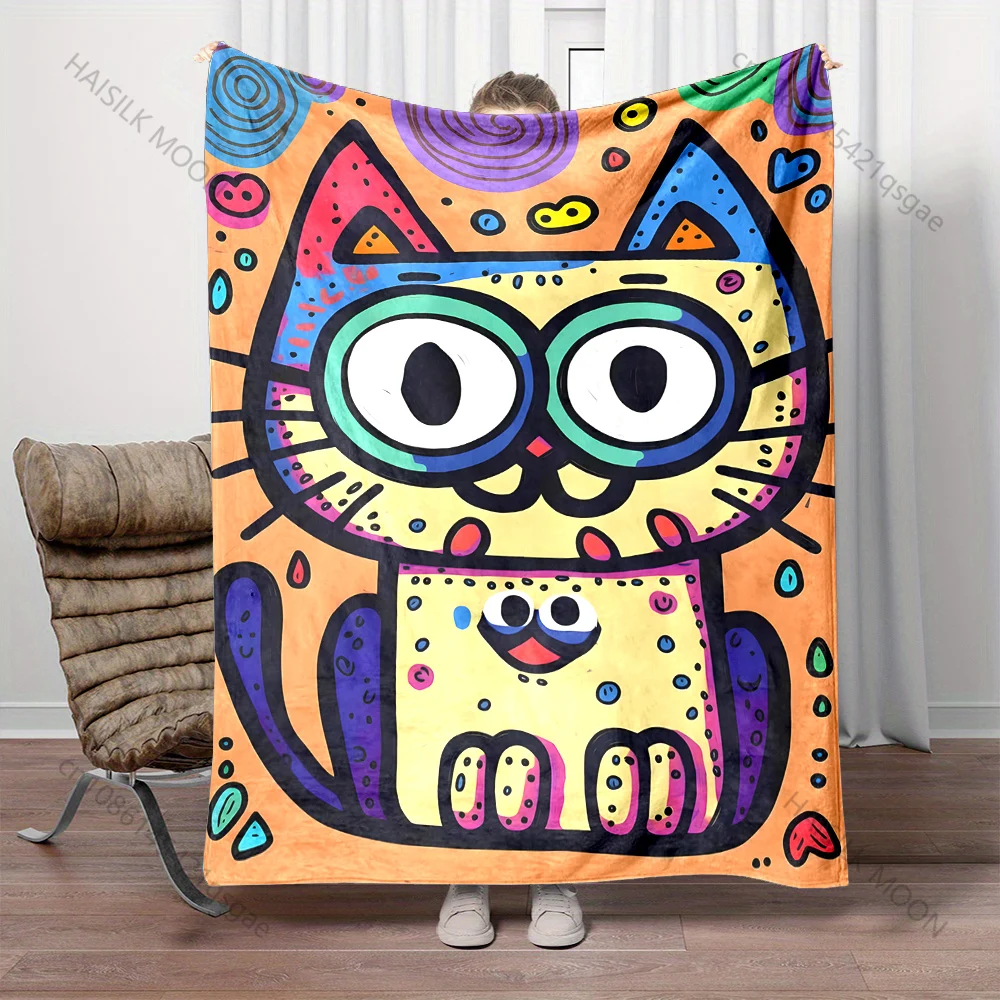 

Красочные одеяла с изображением мультяшных кошек, теплые одеяла для взрослых и детей, мягкие и удобные, подходят для дома, путешествий, автомобиля, подходят для всех сезонов.