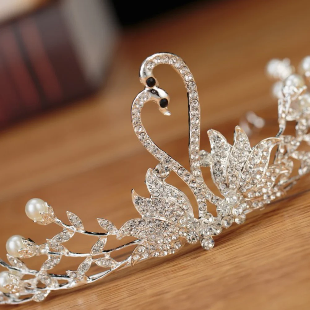 

Birthday Party Crown Swan Headdress Rhinestone Wedding Dress Hair Accessory Pretty Crown Headpiece