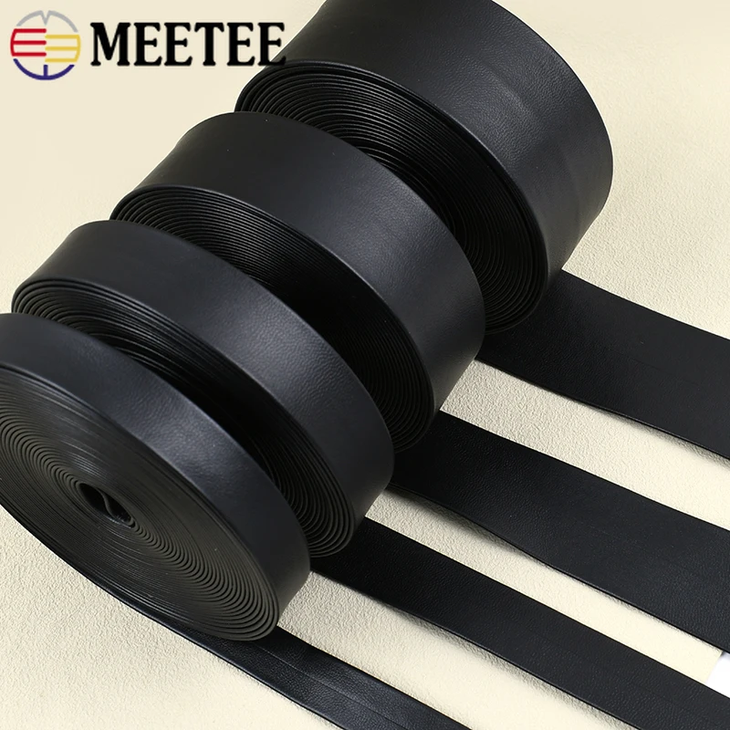 5/10Meters Meetee 3-50mm Black PU Leather Ribbon Band for Sewing Bag Strap Necklace Jewelry Webbing Tape Clothes Decoration Rope