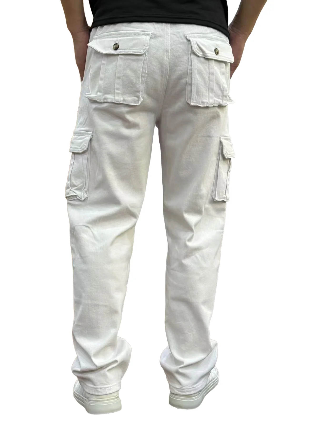 بنطال جينز رجالي من KING JEANS مع حزام خصر مطاطي أساسي أنيق للأعمال كلاسيكي أبيض مستقيم الساق