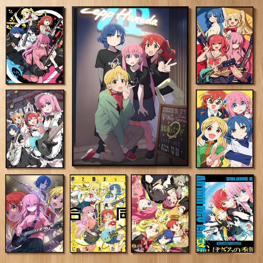Energetic Anime B-BOCCHI THE ROCK Poster Classic Self-Adhesive PP Wall Sticker for Living Room Bar Decor Gift