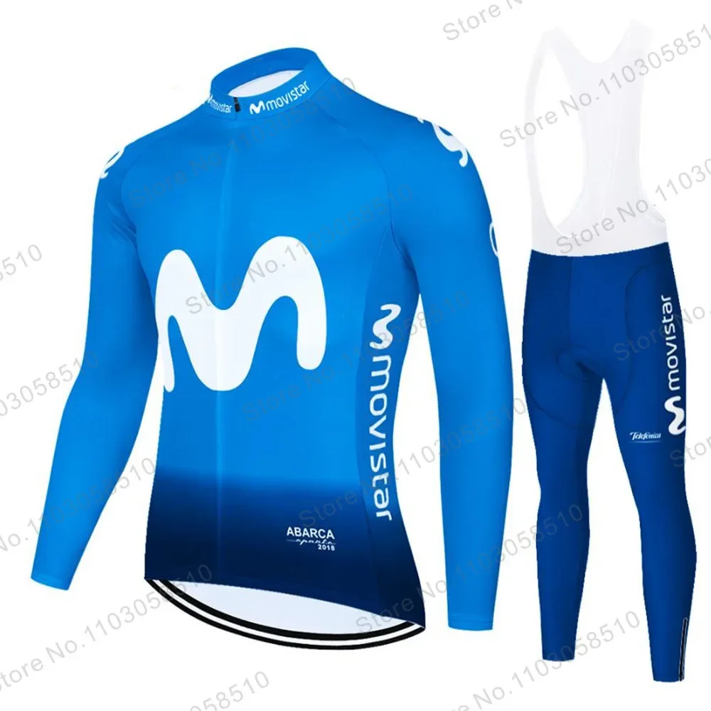 Movistar Cycling Jersey Clothing for Men Bicycle Uniform Long Sleeve Summer MTB Bike Bib Pants