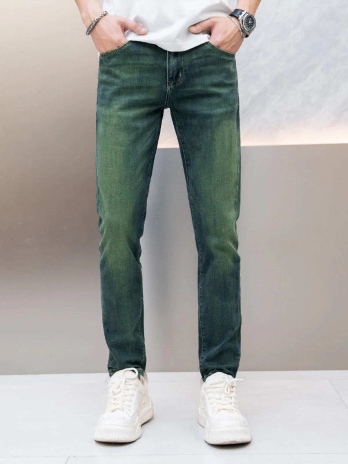 

Hong Kong Jade een Slim Fit Jeans Men's Trendy Brand Summer Thin Elastic Casual Long Pants European Version Cotton Stretch ...