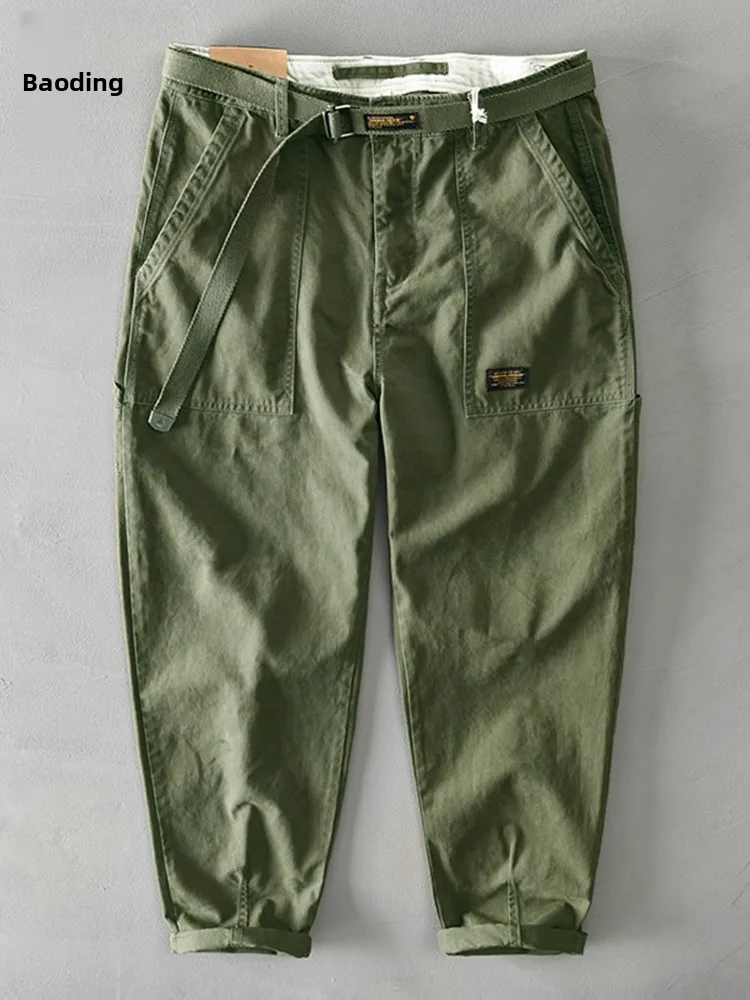 

Retro American Work Pants Men's Loose Straight Leg Pure Cotton Casual Long Trousers Military een Spring Autumn Cotton Pants