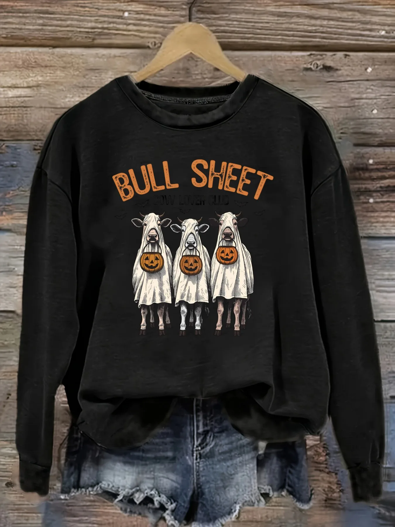 Women's Casual Long Sleeve Crew Neck T-Shirt Bull Sheet Cow Lover Club Design, Round Neck Women's Clothing, Machine Washable, Slightly Elastic, Loose Fit, Spring Autumn Winter Women's T-Shirt, Halloween Costume Outfit