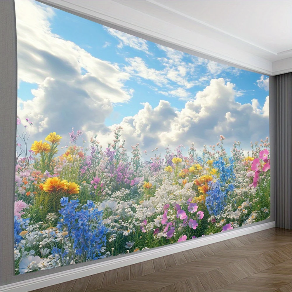 Flower Field and Cloud Theme Digital printing polyester wall hanging tapestry decorative Living room bedrooms background gift