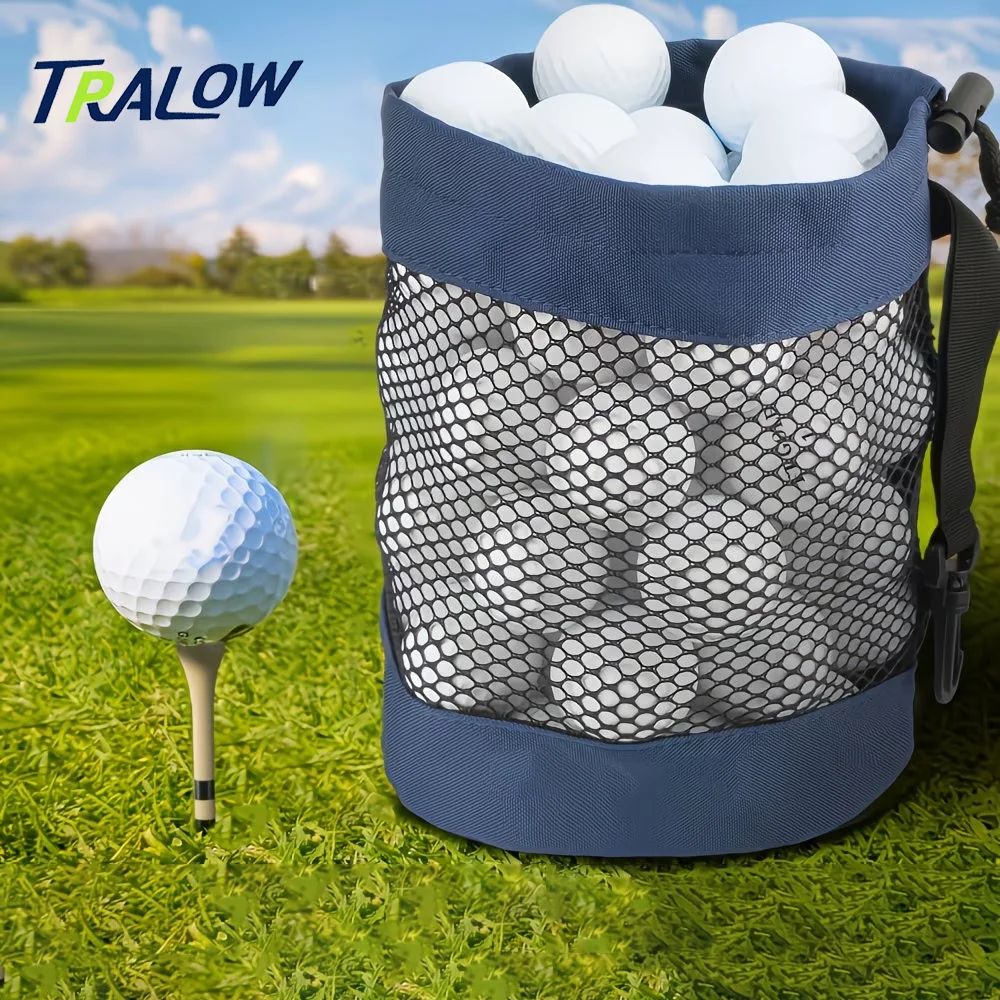 TRALOW Golf Ball Mesh Storage Drawstring Bag Portable Velvet Trim Golf Ball Carrying Pouch Hold for Golf Course Training