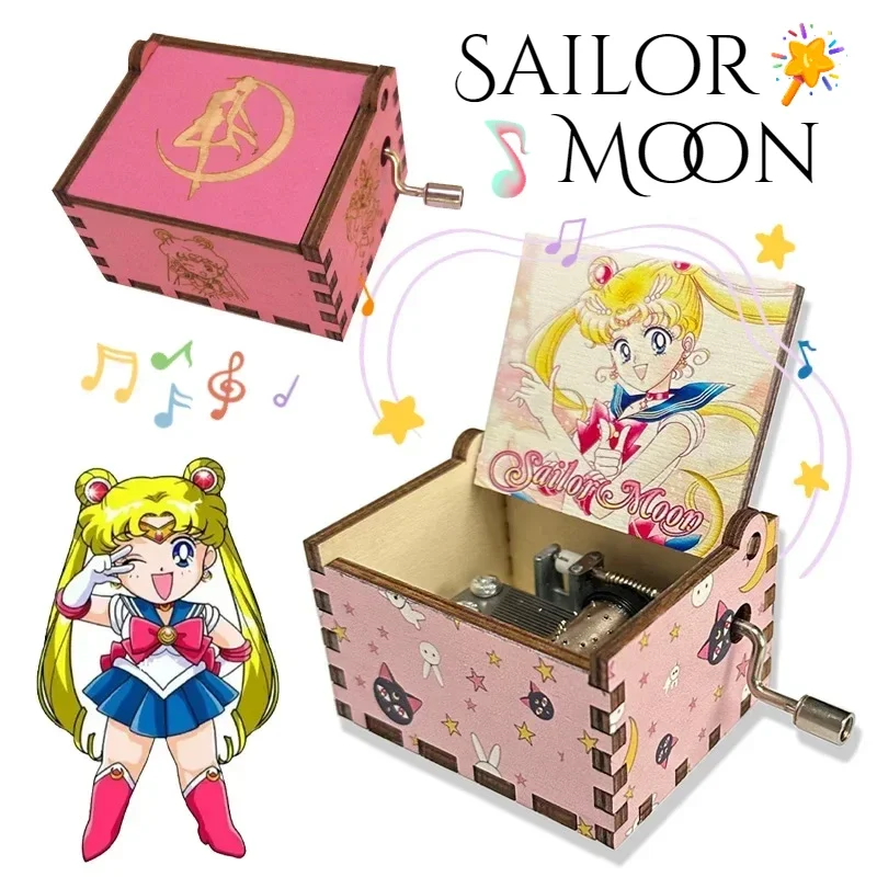 Anime Sailor Moon Wooden Hand Crank Usagi Tsukino Music Box Children's Holiday Gifts Christmas Gifts New Year Gift Wholesale