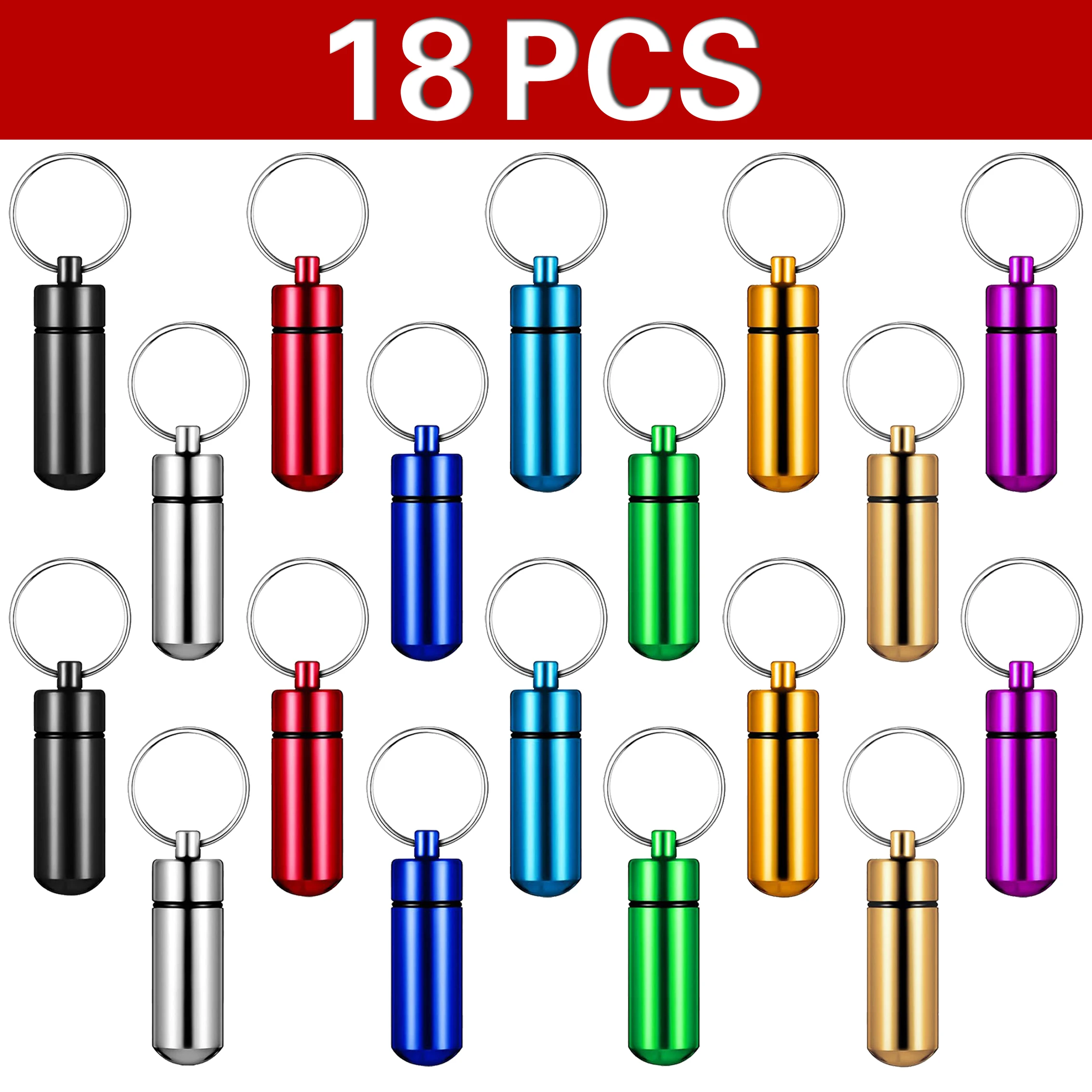 18Pcs Pillbox Keychain Pill Box WaterProof Aluminum Pill Cases Bottle Holder Container For Medicines