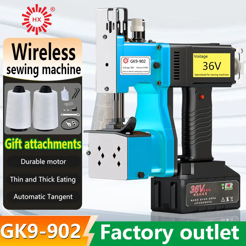 ماكينة خياطة محمولة تعمل بالبطارية GK9-902، مناسبة لشبكات المظلة والحقائب المنسوجة والأكياس المنسوجة وما إلى ذلك