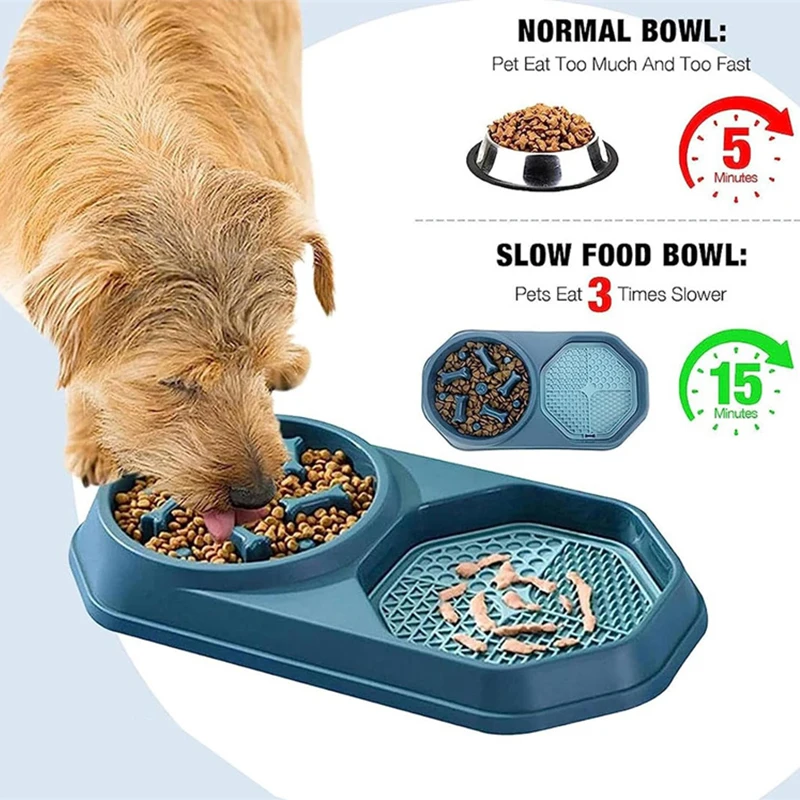 2 in 1 Slow Food Bowl for Dogs Anti-choking Slow Eating Dog Bowl Lick Mat Healthy Slow Feeder Dishes Pets Food Water Bowl