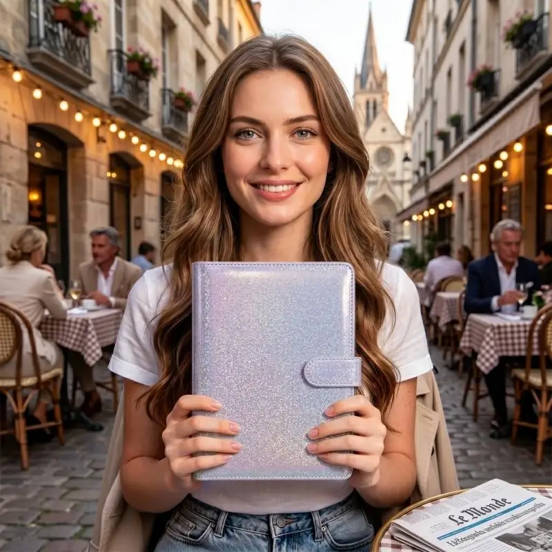 A5 Photocard Binder with 4 Pockets Sleeves Soft Leather Notebook 6 Ring Binder Loose Leaf Personal Organizer Photo Binder Book