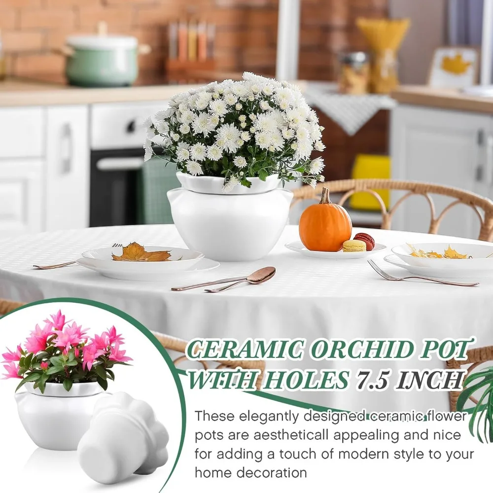 Vasos de cerâmica com rega automática de 6 polegadas - Pacote de 4 vasos de flores brancos para amantes de plantas ocupadas