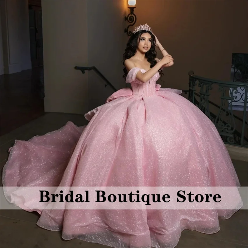 Pink Quinceanera Dresses 2024 Princess Bead Crystals Birthday Gowns Graduations Vestidos De 15 Quinceañera Customized