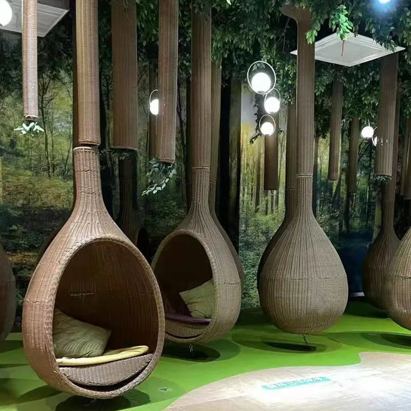 

Hanging Basket Rattan Chair Garden Swing Hanging Rattan Large Hanging Chair Single Outdoor Indoor Balcony Cradle Chair