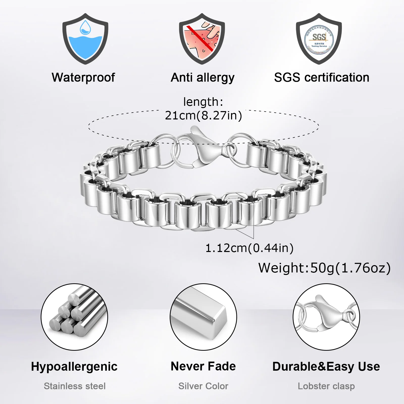 Vnox Heavy Bold Bicycle Bike Link Chain Bracelets for Men, Punk Stainless Steel Wristband, Creative Male Jewelry