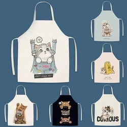 Cute Cat Print Linen Apron Kitchen Cooking Baking Apron Sleeveless Waist Unisex Parent-Child Apron