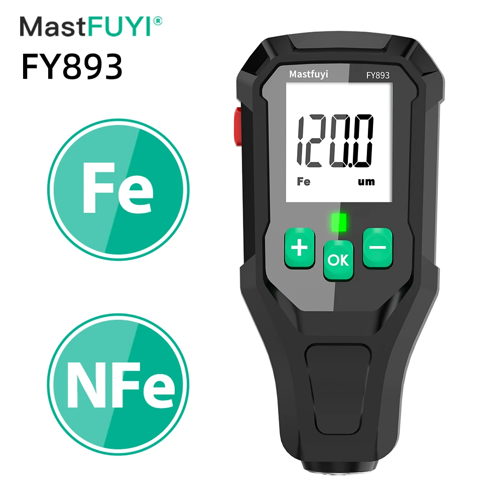 

MASTFUYI FY893 Coating Thickness Gauge Digital Thickness Meter Car Paint Surface Tester 0-1350UM Car Paint Film Thickness Tester