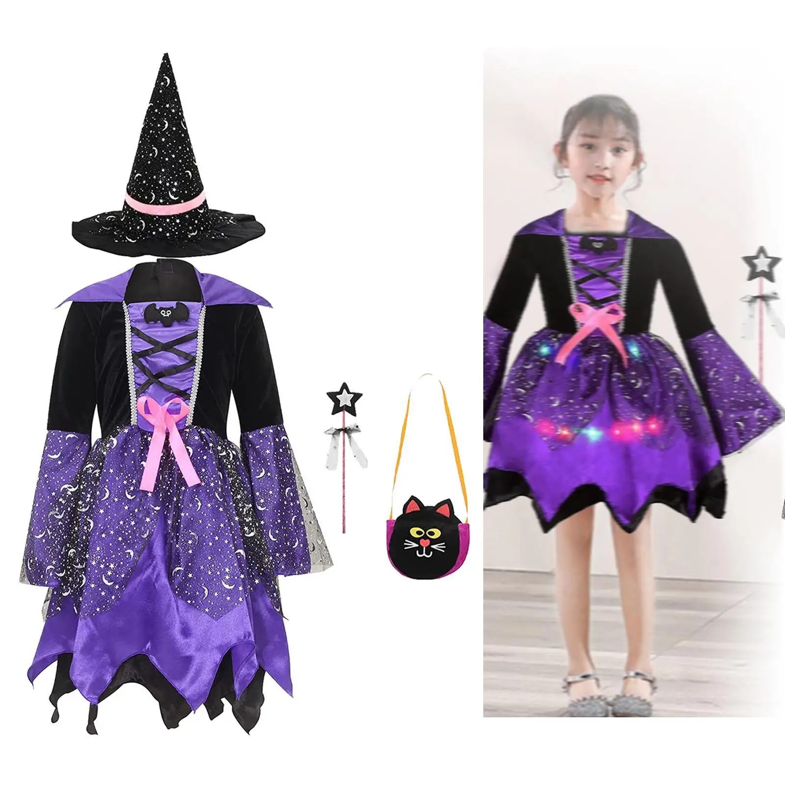 카니발 파티를 위한 소녀 마녀 코스프레 의상 멋진 드레스