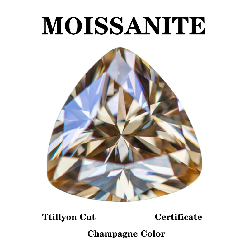 

Moissanite Stone Trillyon Cut Natural Champagne Color Charms Gemstone DIY Ring Necklace Earrings Main Materials with Certificate