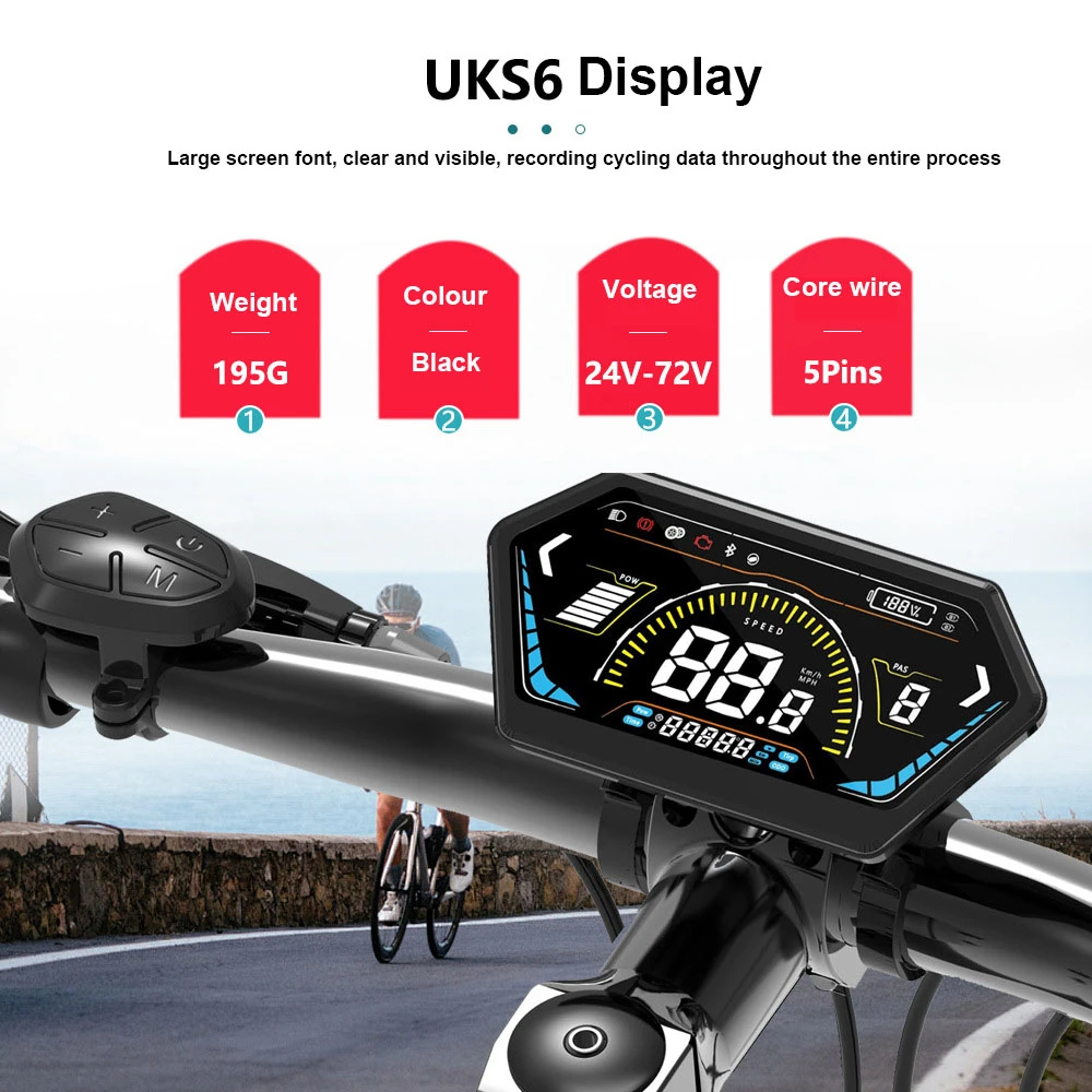 Bike UKS6 Intelligent LCD Color Screen Display Panel 5Pins SM/Waterproof Plug Mountain Bike Modification E-Scooter Accessories
