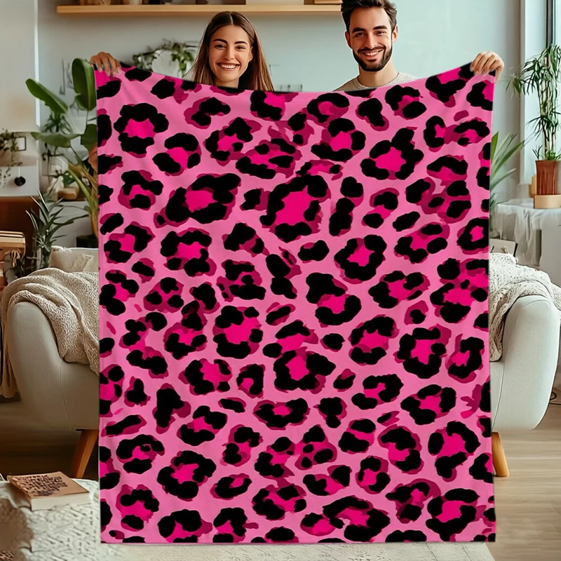 Pink Animal Print Throw Blanket Leopard Zebra Stripes Glitter Accent Art Graphic Design Blanket for Couch Bedroom Home Decor