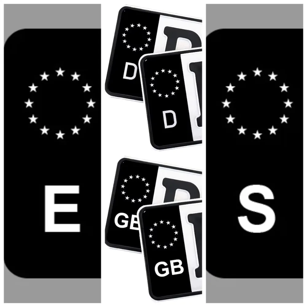 EU Country Code License Plate Stickers, EU Star Circle E S F PL SK UK NL P Vinyl Decals for License Plate Frame Corner Decor