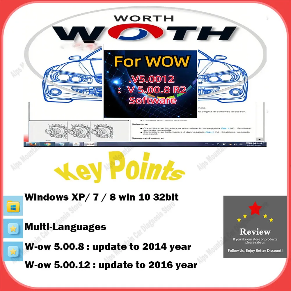 

Car Repair W-ur-th WOW V5.00.12 and WOW 5.00.8 R2 Software Multi-languages with Keygen For Tcs Multi-diag Cars Diagnostic Tool