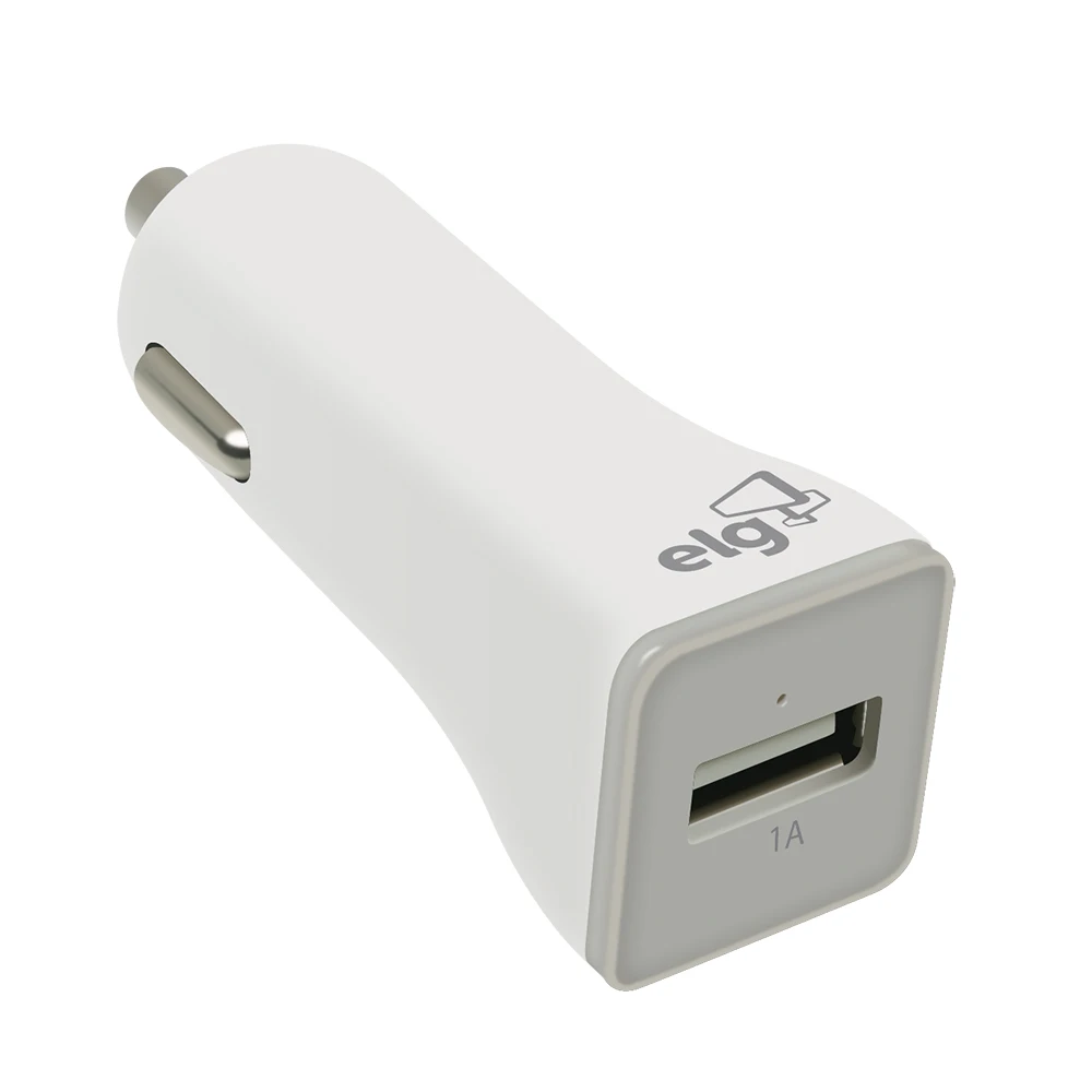 ELG Car Charger, CC1SBR, 12V-24V, USB, 1A, Short Flame Protection, LED Indicator, White