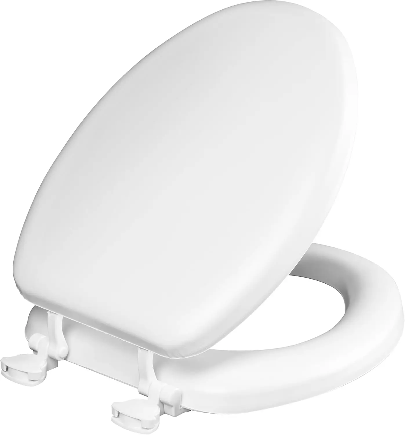 

Soft Vinyl Padded Toilet Seat with Wood Core, Easy Clean Elongated White Made in USA