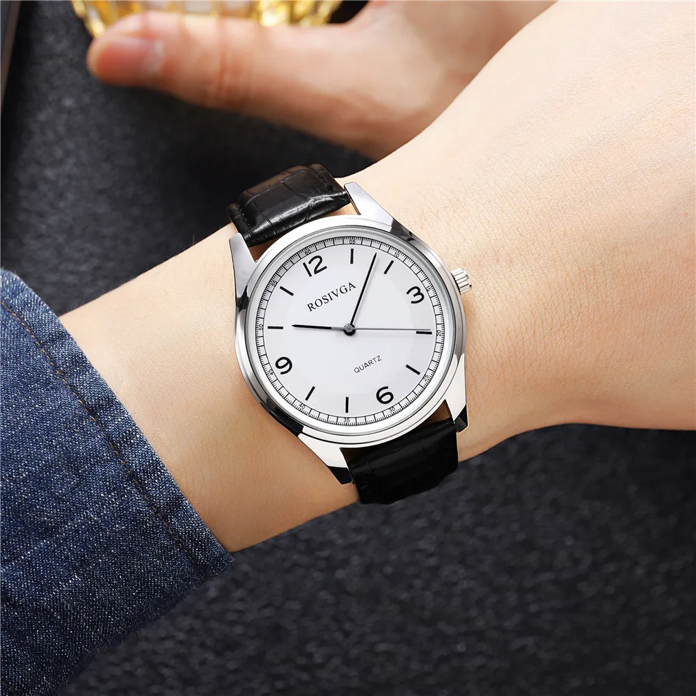 fashion big dial leather quartz men business watch