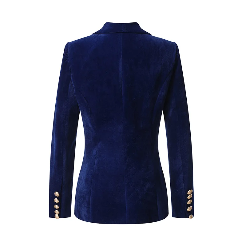 Blazer elegante de manga larga para mujer, Chaqueta con botones dorados y cabeza de león, traje ajustado de zafiro, ropa de oficina y negocios, novedad