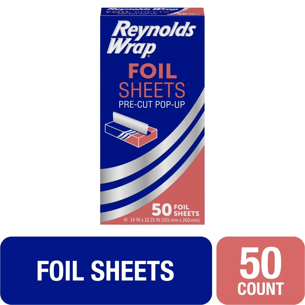 Pre-Cut Pop-Up Aluminum Foil Sheets for Kitchen Cooking Baking 14 x 10.25 Inches 50 Count Pack Disposable Convenient view 2